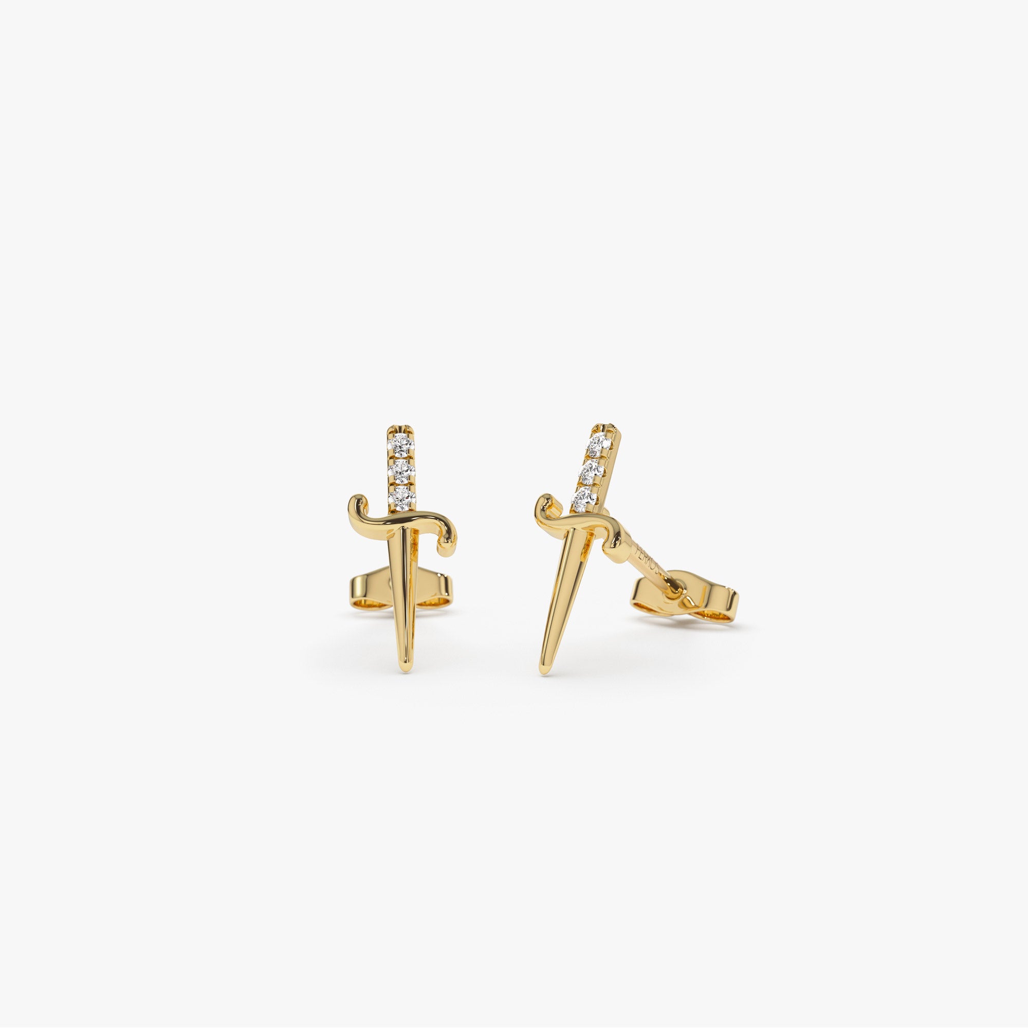 14k Gold Mini Sword Diamond Earrings 14K Gold Ferkos Fine Jewelry