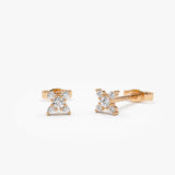 14K Gold Criss Cross X Diamond Earring Studs 14K Rose Gold FERKOS FJ