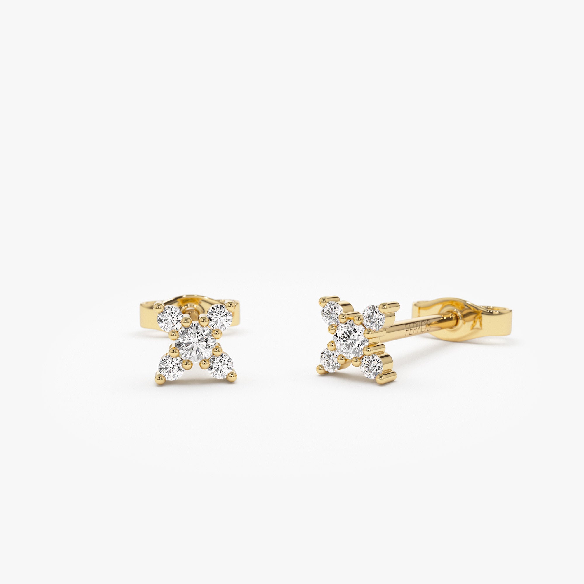 14K Gold Criss Cross X Diamond Earring Studs 14K Gold FERKOS FJ