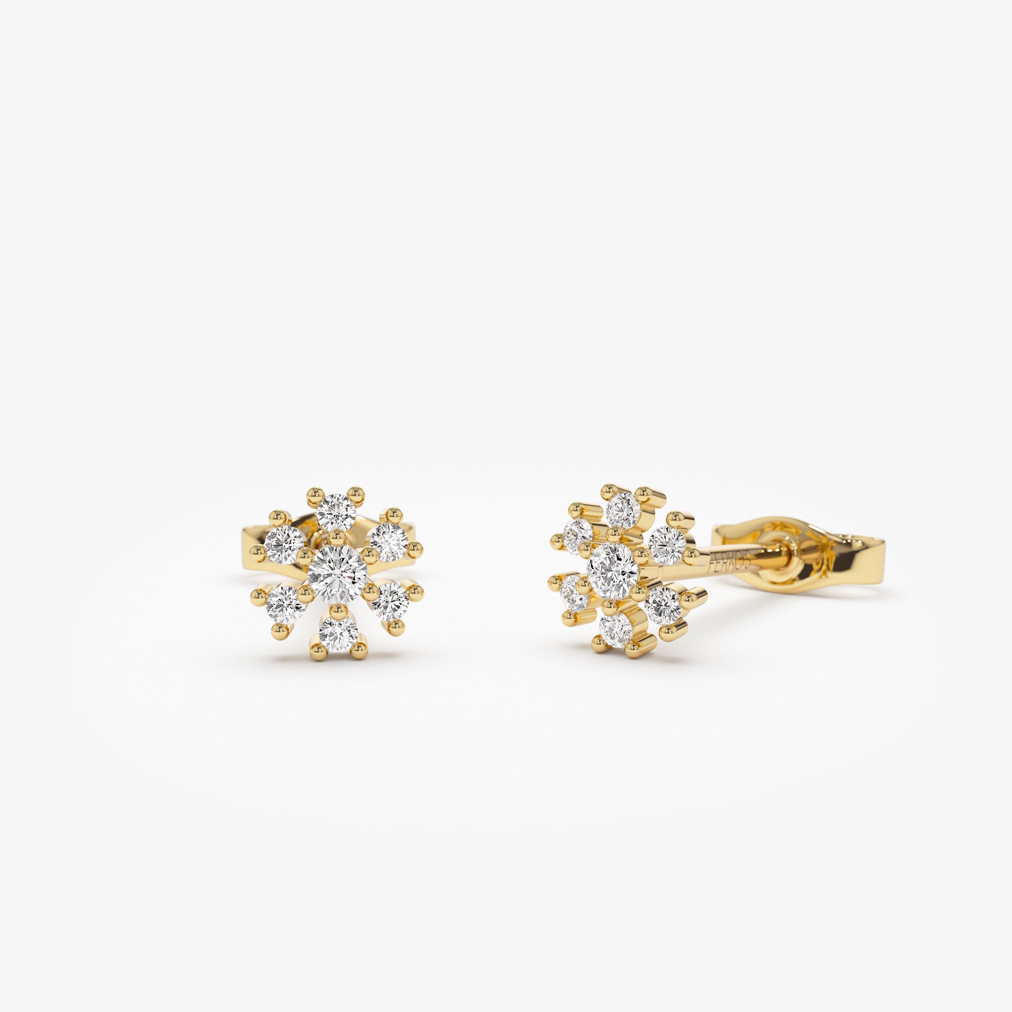 14K Petite Flower Design Diamond Stud Earrings 14K Gold FERKOS FJ