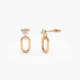 14k Dainty Dangline Oval Link Diamond Earrings 14K Rose Gold Ferkos Fine Jewelry