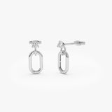 14k Dainty Dangline Oval Link Diamond Earrings 14K White Gold Ferkos Fine Jewelry