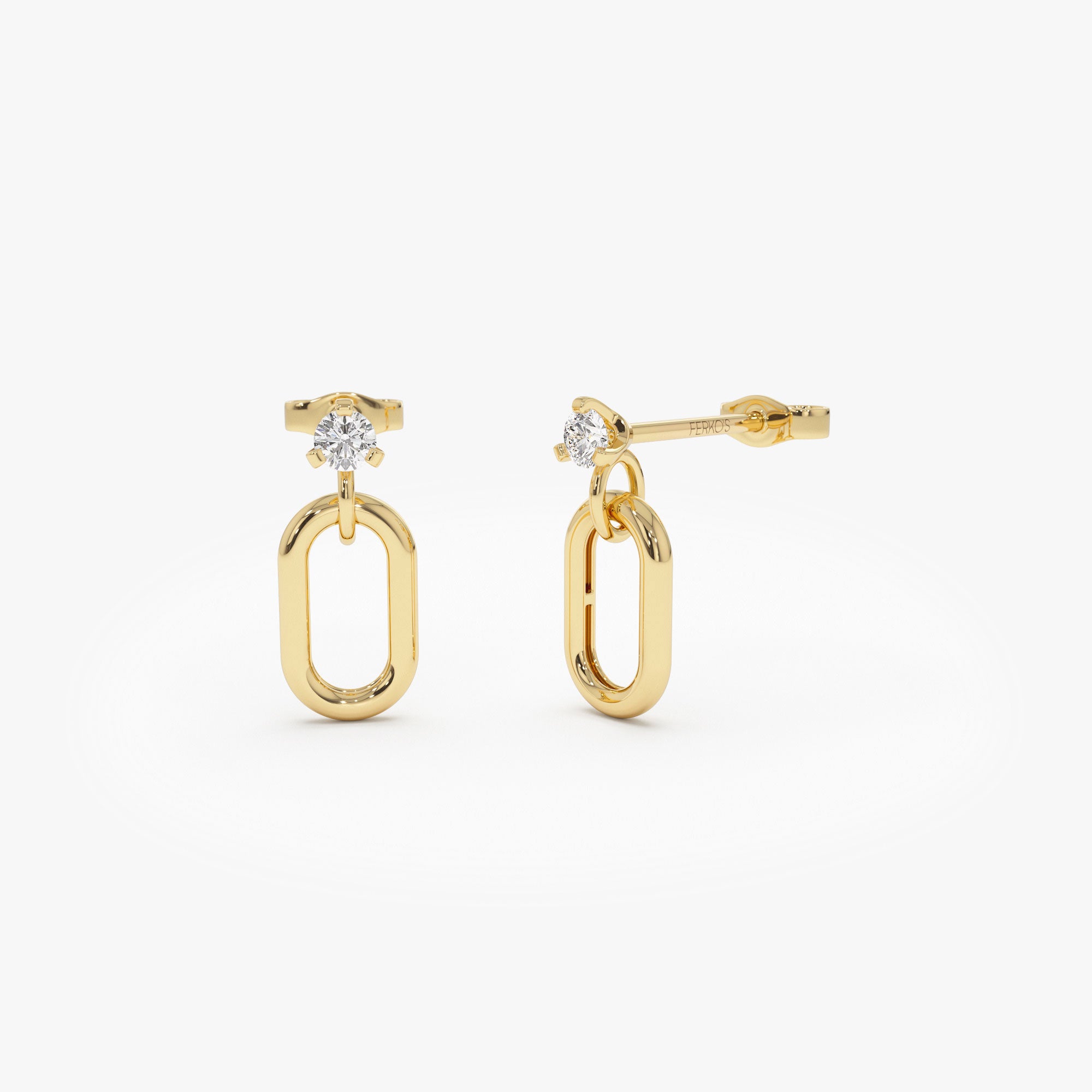 14k Dainty Dangline Oval Link Diamond Earrings 14K Gold Ferkos Fine Jewelry