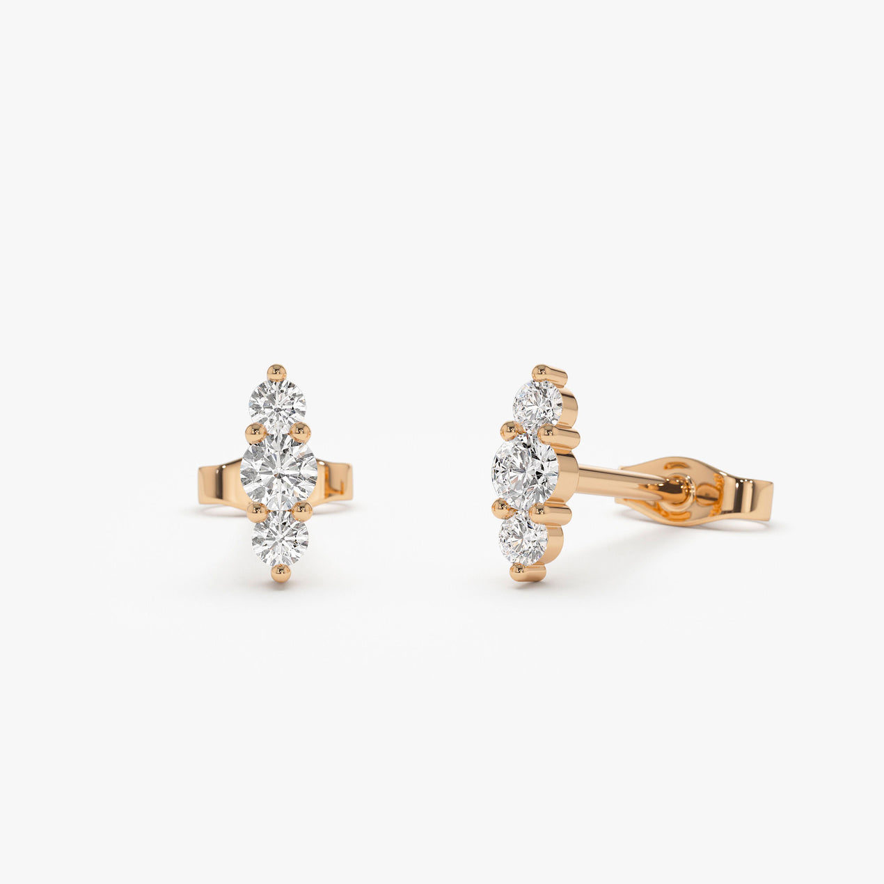 14K Gold Trio Diamond store Stud Earrings / 0.18 CTW Natural Diamonds / Handmade / White, Rose or Yellow Gold