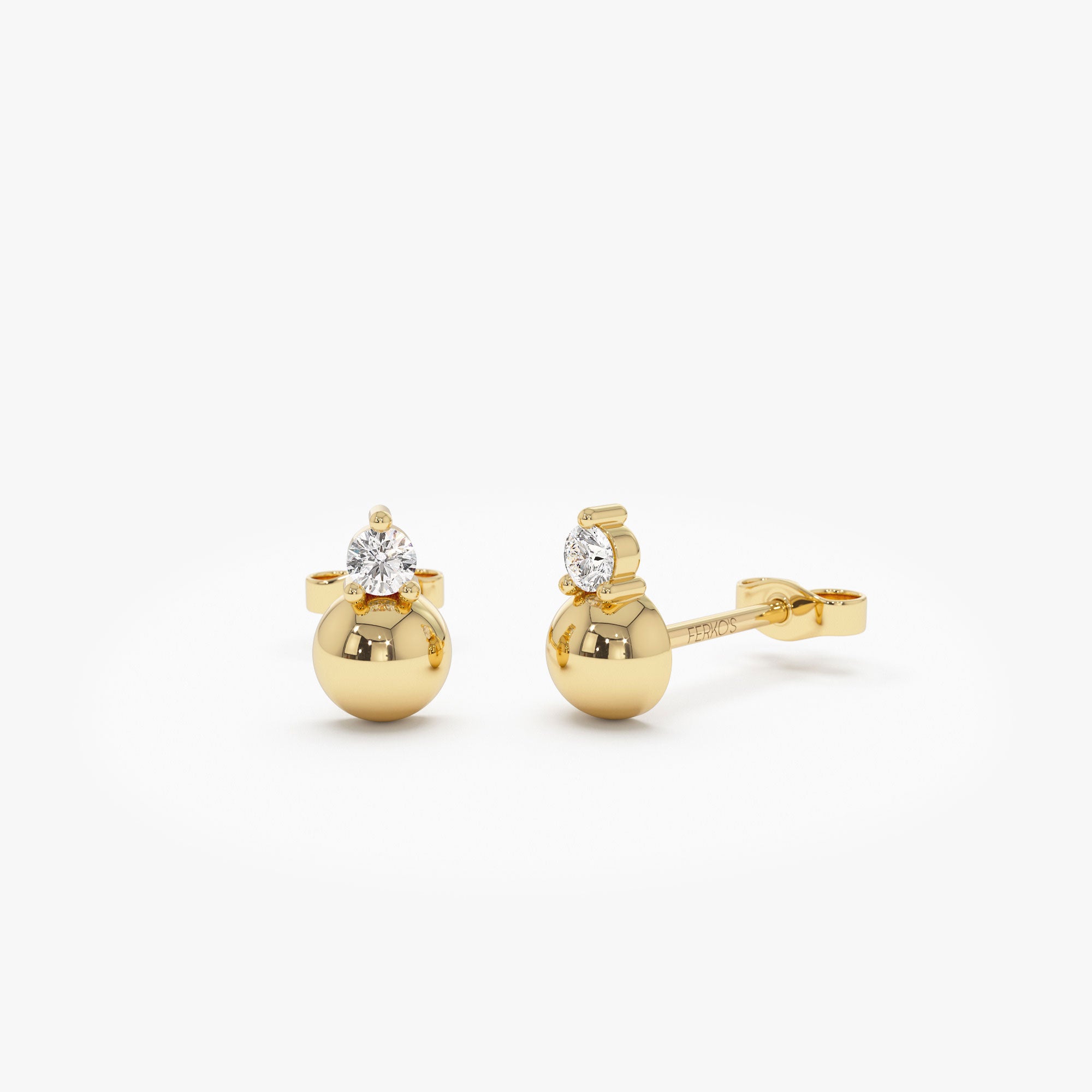 14K Gold Diamond Ball Studs 14K Gold Ferkos Fine Jewelry
