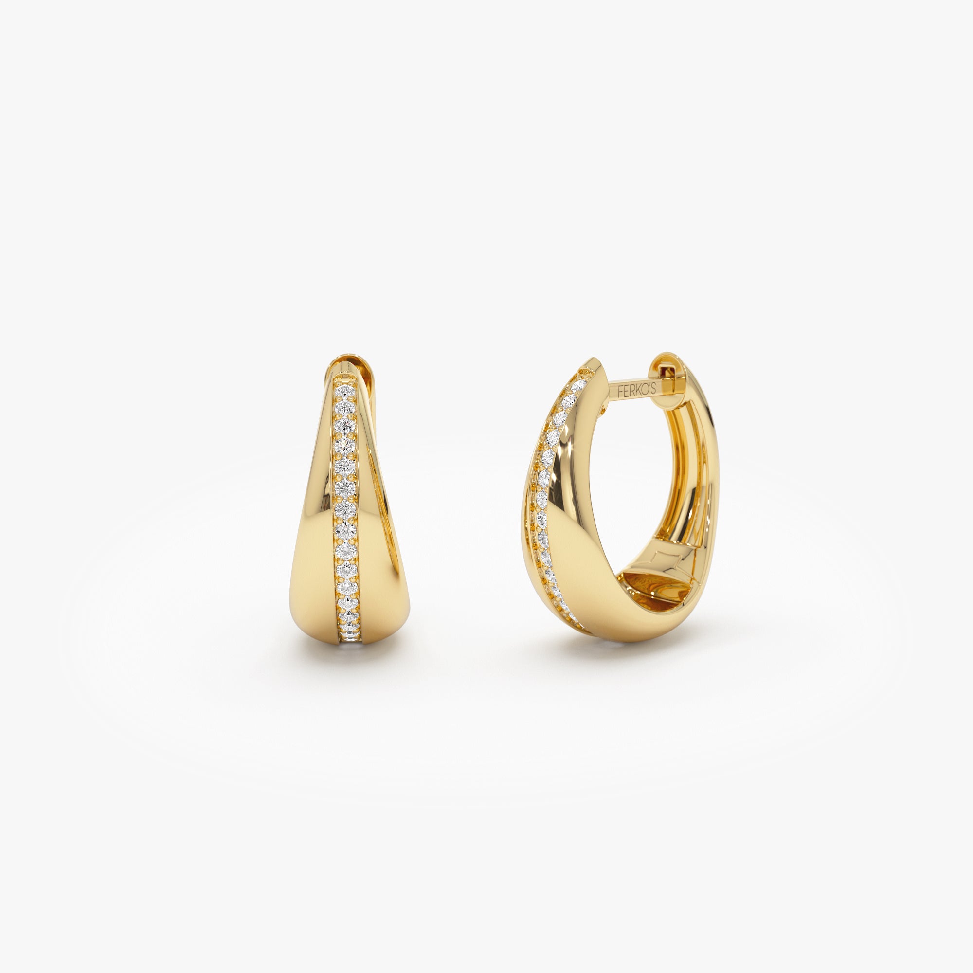 14k Gold Teardrop Diamond Hoop Earrings 14K Gold Ferkos Fine Jewelry