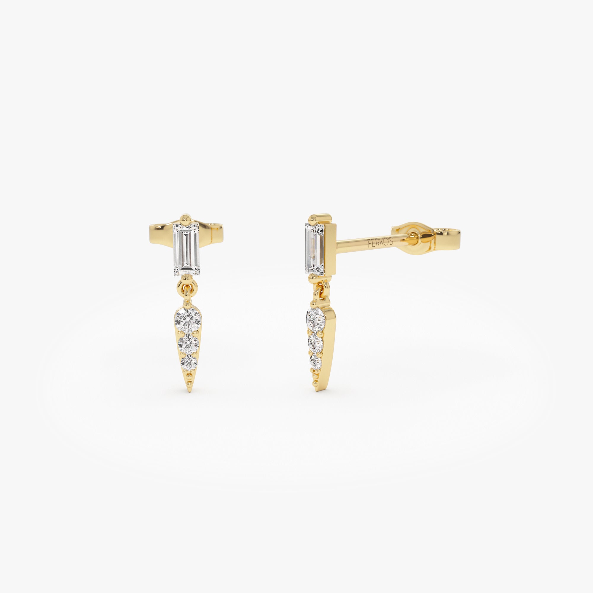 14K Gold Filled Baguette Fan Drop Dangle Clear Stud Earrings, AB334