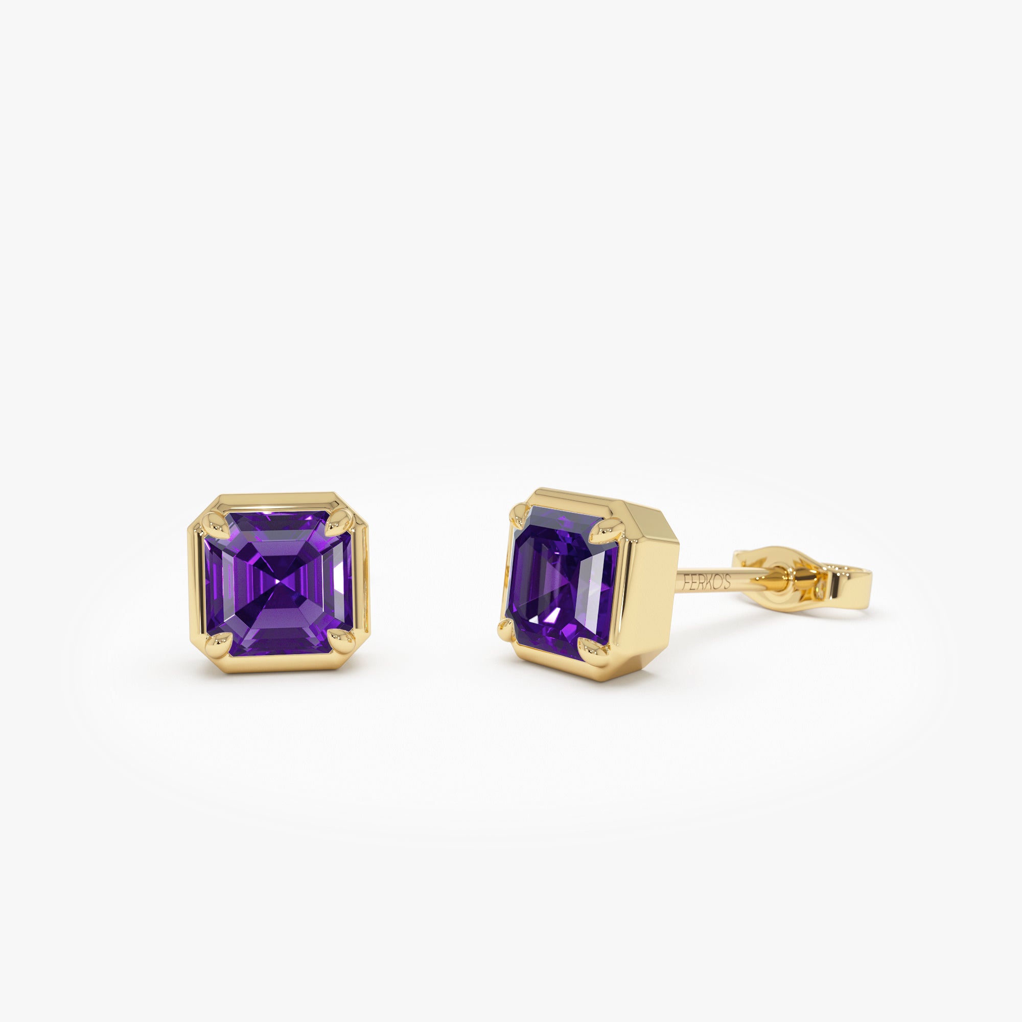 14K Asscher Cut Amethyst Stud Earrings 14k Gold Ferkos Fine Jewelry