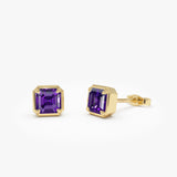 14K Asscher Cut Amethyst Stud Earrings 14k Gold Ferkos Fine Jewelry
