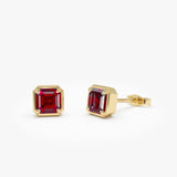 14K Asscher Cut Garnet Stud Earrings 14k Gold Ferkos Fine Jewelry