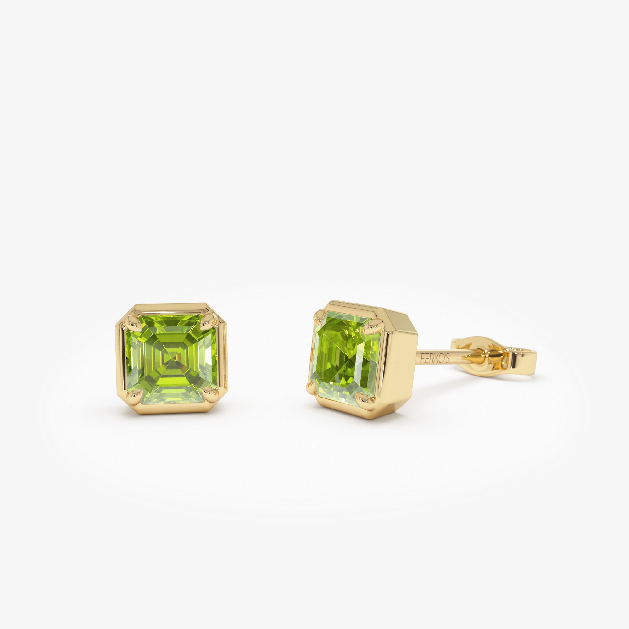 14K Asscher Cut Peridot Stud Earrings 14k Gold Ferkos Fine Jewelry