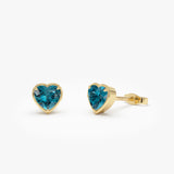 14K Heart Shaped London Blue Topaz Stud Earrings 14k Gold Ferkos Fine Jewelry