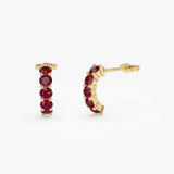 14K Prong Set Garnet Half Hoops 14k Gold Ferkos Fine Jewelry