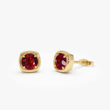 14K Cushion Shaped Round Garnet Stud Earrings 14k Gold Ferkos Fine Jewelry