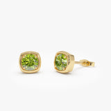 14K Cushion Shaped Round Peridot Stud Earrings 14k Gold Ferkos Fine Jewelry
