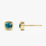 14K Cushion Shaped Round London Blue Topaz Stud Earrings Ferkos Fine Jewelry