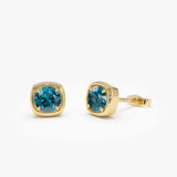 14K Cushion Shaped Round London Blue Topaz Stud Earrings 14k Gold Ferkos Fine Jewelry