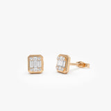 14k Baguette and Round Illusion Setting Diamond Studs 14K Rose Gold Ferkos Fine Jewelry
