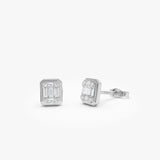 14k Baguette and Round Illusion Setting Diamond Studs 14K White Gold Ferkos Fine Jewelry
