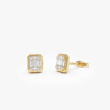 14k Baguette and Round Illusion Setting Diamond Studs 14K Gold Ferkos Fine Jewelry