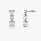 14k Baguette and Round Illusion Setting Diamond Drop Earrings 14K White Gold Ferkos Fine Jewelry