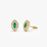 14k Marquise Emerald Diamond Halo Stud Earrings 14k Gold Ferkos Fine Jewelry