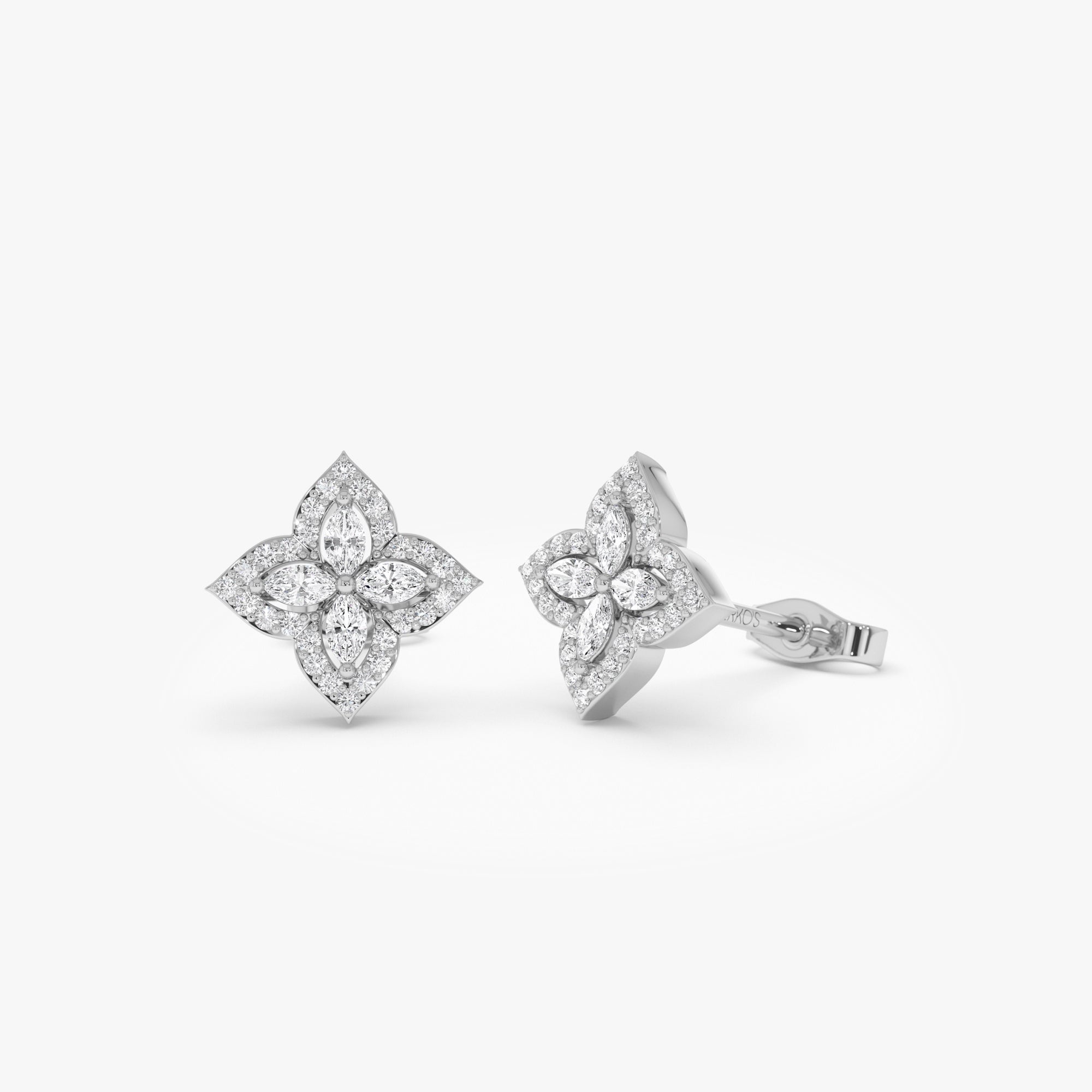 14k Diamond Petal Halo Stud Earrings 14k White Gold Ferkos Fine Jewelry