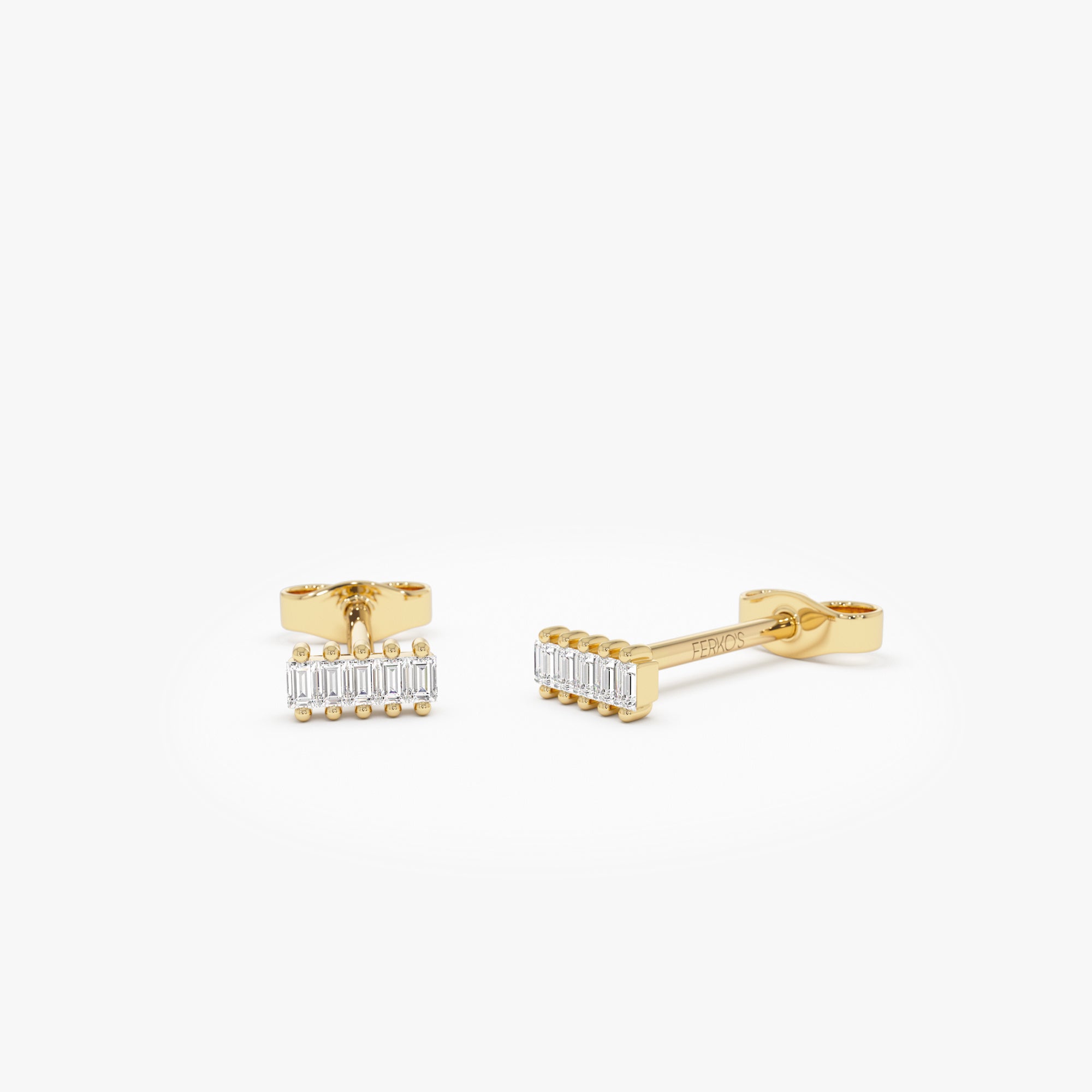 14k Diamond Baguette Bar Stud Earrings 14k Gold Ferkos Fine Jewelry