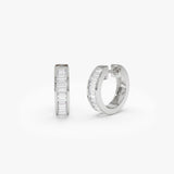 14k Channel Set Baguette Diamond Hoop Earrings 14k White Gold Ferkos Fine Jewelry