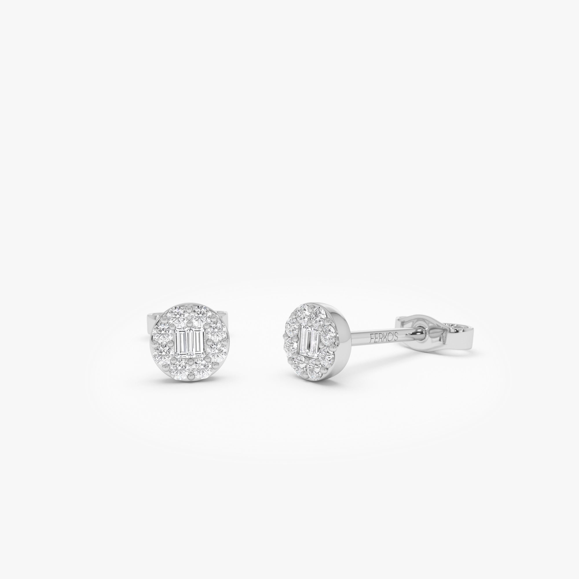 14k Baguette Diamond Halo Earrings 14k White Gold Ferkos Fine Jewelry