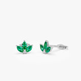 14k Emerald Petal and Diamond Stud Earrings Ferkos Fine Jewelry