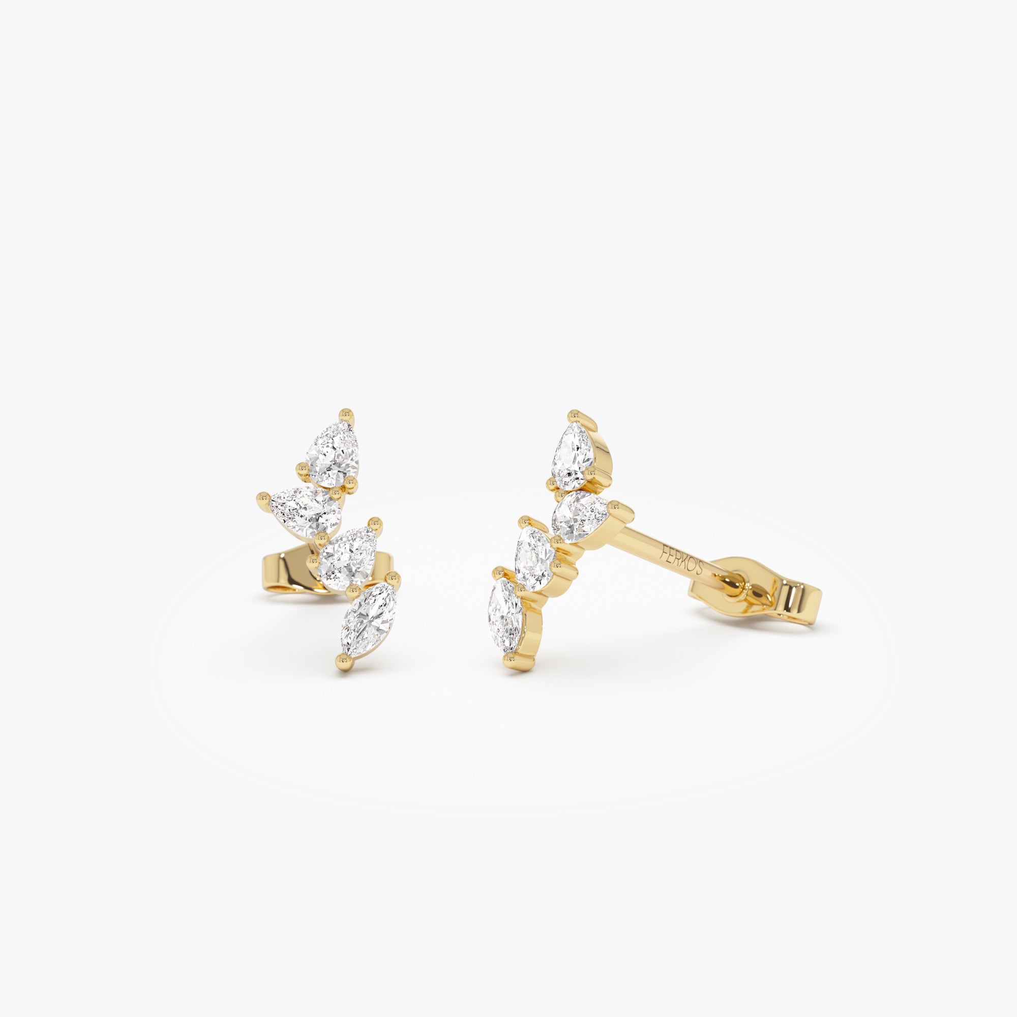 14k Diamond Vine Stud Earrings 14k Gold Ferkos Fine Jewelry
