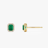 14k Emerald and Diamond Halo Stud Earrings Ferkos Fine Jewelry