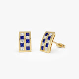 14k Princess Cut Sapphire and Diamond Stud Earrings 14k Gold Ferkos Fine Jewelry
