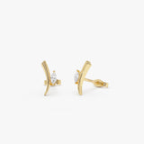 14k Yellow Gold Diamond Bar Stud Earrings 14K Gold Ferkos Fine Jewelry