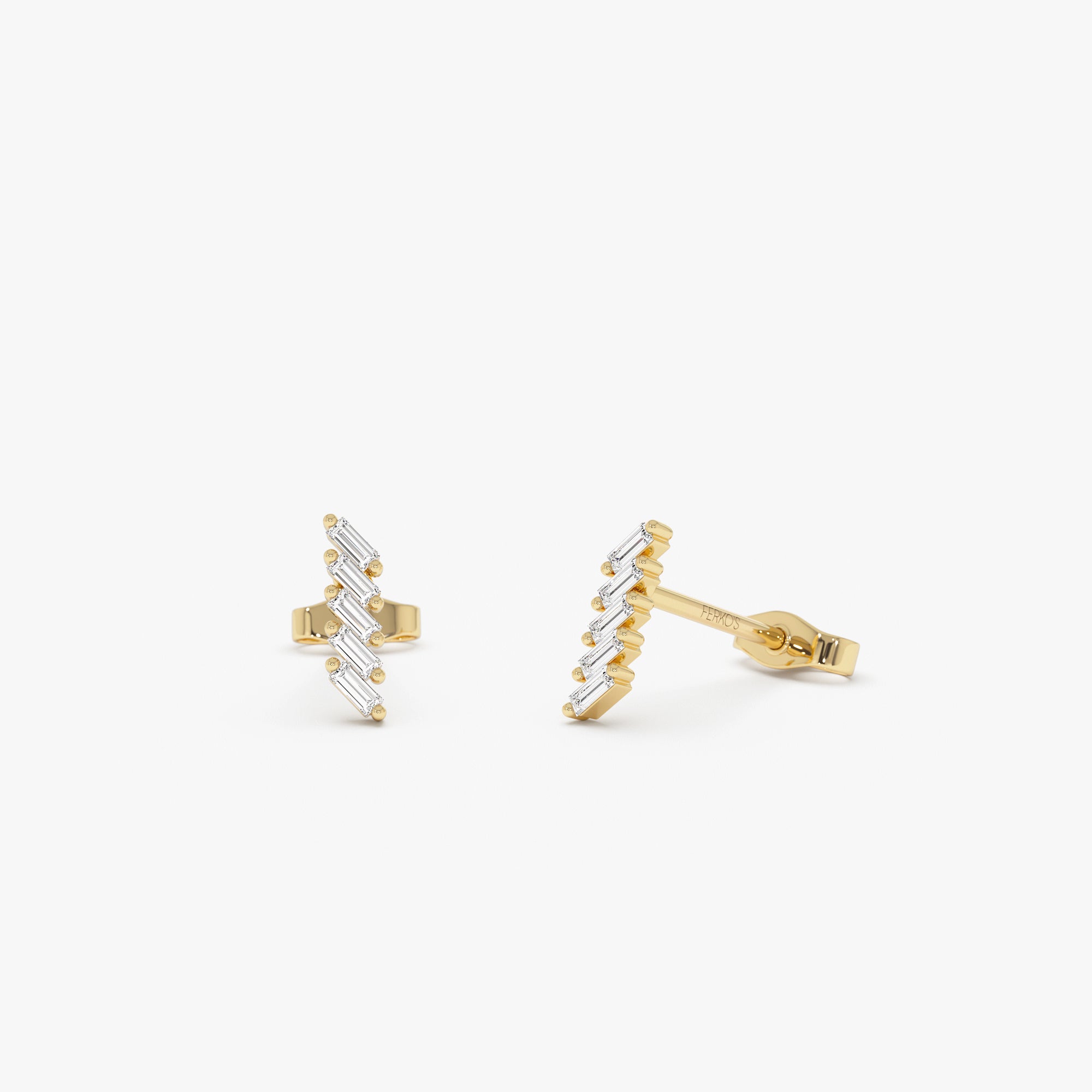 14k Gold Geometric Baguette Diamond Studs 14k Gold Ferkos Fine Jewelry