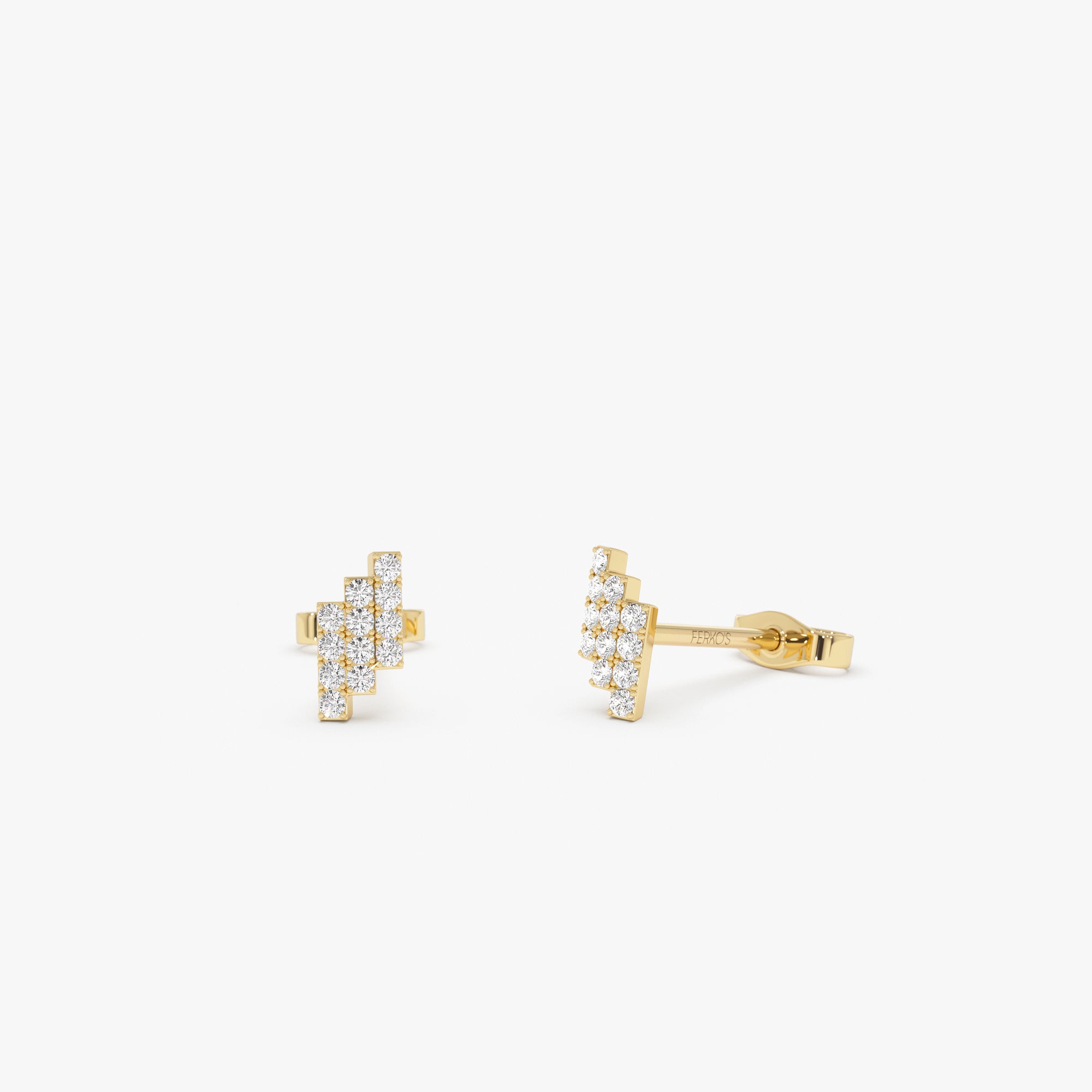 14k Diamond Step Design Geometric Stud Earrings 14k Gold Ferkos Fine Jewelry