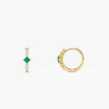 14k Princess Cut Emerald and Diamond Hoop Earrings Ferkos Fine Jewelry