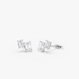 1.75 ctw 14k Lab Grown Emerald Cut Diamond Double Stud Earrings - Dana 14k White Gold Ferkos Fine Jewelry