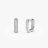 14k Diamond Pave Huggie Earrings Square Gold Hoops 14k White Gold Ferkos Fine Jewelry
