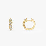 14k Diamond Hoop Earrings Gold Huggies with Mixed Cuts Ferkos Fine Jewelry