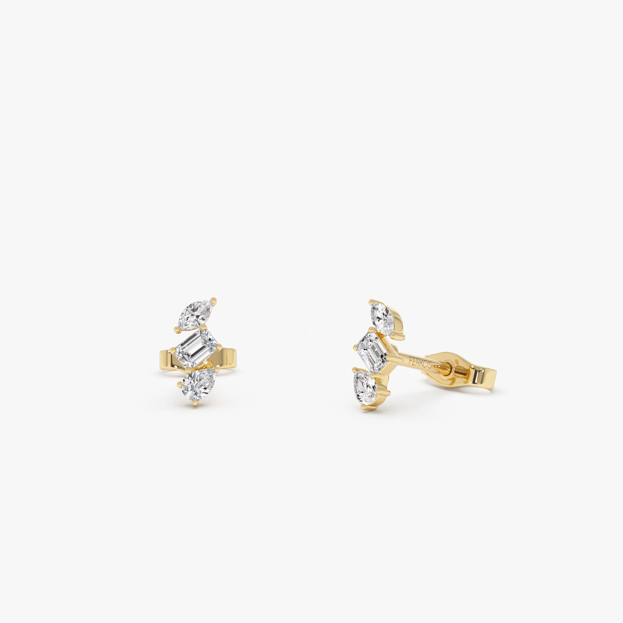 14k Emerald Cut Marquise and Pear Shaped Diamond Studs 14k Gold Ferkos Fine Jewelry