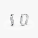 14K Gold Wave Pavé Huggie Hoop Earrings with Natural Diamonds 14k White Gold Ferkos Fine Jewelry