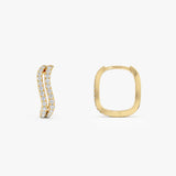 14K Gold Wave Pavé Huggie Hoop Earrings with Natural Diamonds Ferkos Fine Jewelry