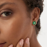 4.70 Ctw 14k Lab Grown Emerald and Diamond Cluster Stud Earrings - Brina Ferkos Fine Jewelry