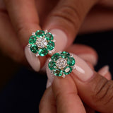 4.70 Ctw 14k Lab Grown Emerald and Diamond Cluster Stud Earrings - Brina Ferkos Fine Jewelry