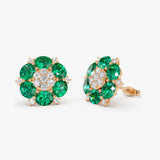 4.70 Ctw 14k Lab Grown Emerald and Diamond Cluster Stud Earrings - Brina Ferkos Fine Jewelry