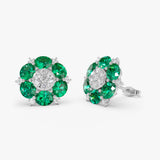 4.70 Ctw 14k Lab Grown Emerald and Diamond Cluster Stud Earrings - Brina 14K White Gold Ferkos Fine Jewelry