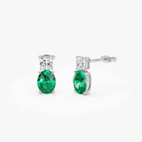 3.00 Ctw 14k Lab Grown Colombian Emerald and Diamond Two-Stone Stud Earrings - Doria