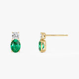 3.00 Ctw 14k Lab Grown Colombian Emerald and Diamond Two-Stone Stud Earrings - Doria